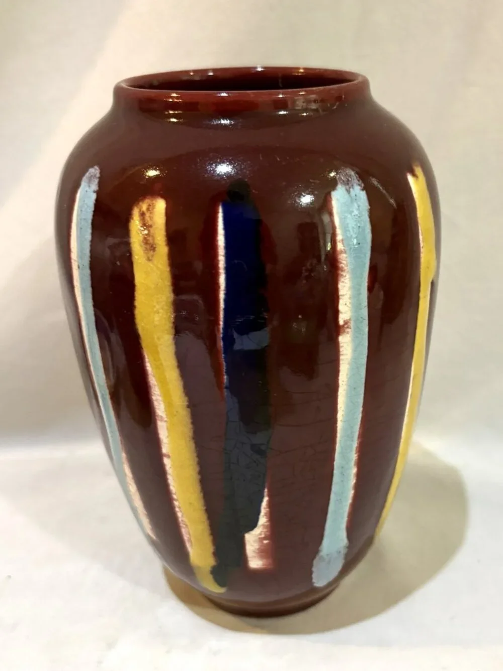 Vintage Pottery Vase Hand Painted Heavy Glaze